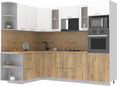 Кухонный гарнитур Интерлиния Мила 1.68x2.6 левая (белый платинум/дуб золотой/дуб бунратти) - фото