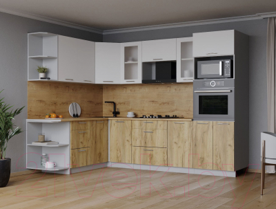 Кухонный гарнитур Интерлиния Мила 1.68x2.6 левая (белый платинум/дуб золотой/дуб бунратти)