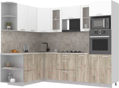 Кухонный гарнитур Интерлиния Мила 1.68x2.6 левая (белый платинум/дуб серый/малага) - фото