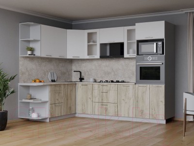 Кухонный гарнитур Интерлиния Мила 1.68x2.6 левая (белый платинум/дуб серый/малага)