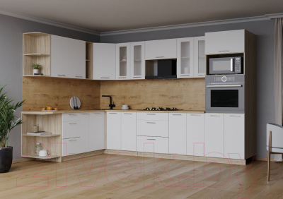 Кухонный гарнитур Интерлиния Мила 1.88x3.0 левая (белый платинум/белый платинум/дуб бунратти)