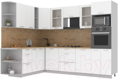 Кухонный гарнитур Интерлиния Мила 1.88x2.8 левая (белый платинум/белый платинум/дуб бунратти) - фото