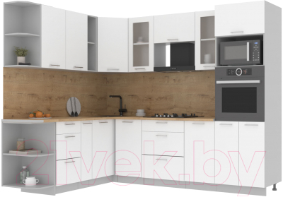 Кухонный гарнитур Интерлиния Мила 1.88x2.6 левая (белый платинум/белый платинум/дуб бунратти) - фото