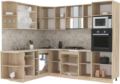 Кухонный гарнитур Интерлиния Мила 1.88x2.6 левая (белый платинум/белый платинум/дуб бунратти)