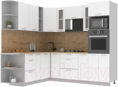 Кухонный гарнитур Интерлиния Мила 1.88x2.4 левая (белый платинум/белый платинум/дуб бунратти) - фото