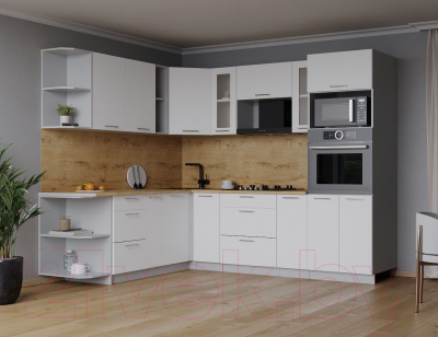 Кухонный гарнитур Интерлиния Мила 1.88x2.4 левая (белый платинум/белый платинум/дуб бунратти)