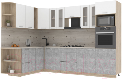 Кухонный гарнитур Интерлиния Мила 1.88x3.0 левая (белый платинум/бетон/бискайская сосна) - фото