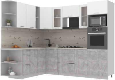 Кухонный гарнитур Интерлиния Мила 1.88x2.6 левая (белый платинум/бетон/бискайская сосна) - фото