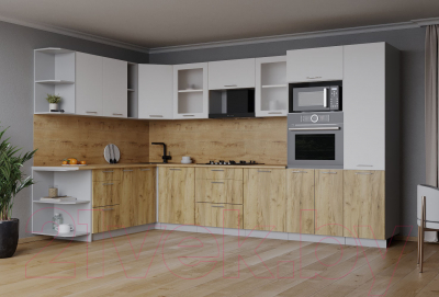 Кухонный гарнитур Интерлиния Мила 1.88x3.2 левая (белый платинум/дуб золотой/дуб бунратти)