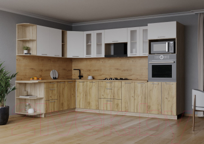 Кухонный гарнитур Интерлиния Мила 1.88x3.0 левая (белый платинум/дуб золотой/дуб бунратти)