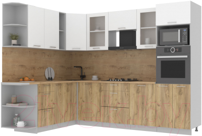 Кухонный гарнитур Интерлиния Мила 1.88x2.8 левая (белый платинум/дуб золотой/дуб бунратти) - фото