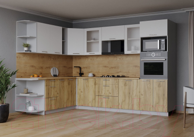 Кухонный гарнитур Интерлиния Мила 1.88x2.8 левая (белый платинум/дуб золотой/дуб бунратти)