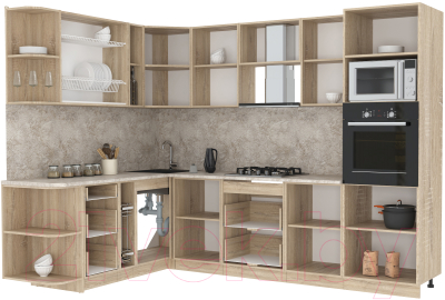 Кухонный гарнитур Интерлиния Мила 1.88x2.8 левая (белый платинум/дуб золотой/дуб бунратти)