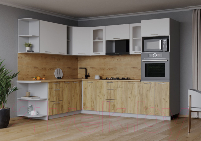 Кухонный гарнитур Интерлиния Мила 1.88x2.6 левая (белый платинум/дуб золотой/дуб бунратти)