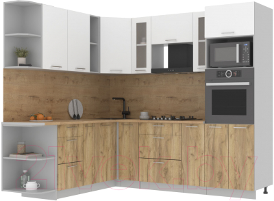 Кухонный гарнитур Интерлиния Мила 1.88x2.4 левая (белый платинум/дуб золотой/дуб бунратти) - фото