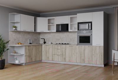 Кухонный гарнитур Интерлиния Мила 1.88x3.2 левая (белый платинум/дуб серый/малага)