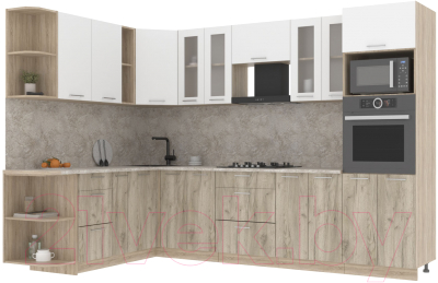 Кухонный гарнитур Интерлиния Мила 1.88x3.0 левая (белый платинум/дуб серый/малага) - фото