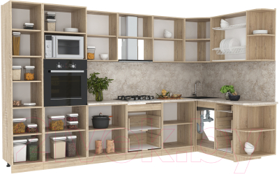 Кухонный гарнитур Интерлиния Мила 1.68x3.4 правая (белый платинум/белый платинум/дуб бунратти)