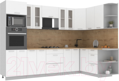 Кухонный гарнитур Интерлиния Мила 1.68x3.0 правая (белый платинум/белый платинум/дуб бунратти) - фото
