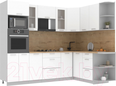 Кухонный гарнитур Интерлиния Мила 1.68x2.6 правая (белый платинум/белый платинум/дуб бунратти) - фото