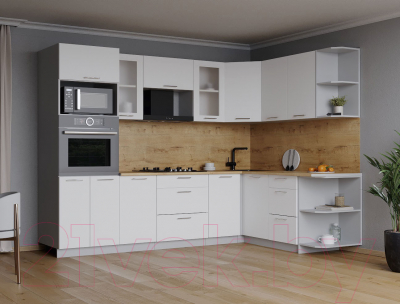 Кухонный гарнитур Интерлиния Мила 1.68x2.6 правая (белый платинум/белый платинум/дуб бунратти)