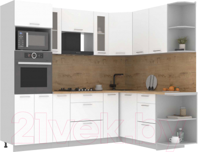 Кухонный гарнитур Интерлиния Мила 1.68x2.4 правая (белый платинум/белый платинум/дуб бунратти) - фото