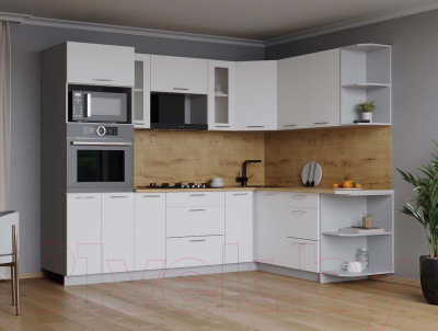 Кухонный гарнитур Интерлиния Мила 1.68x2.4 правая (белый платинум/белый платинум/дуб бунратти)