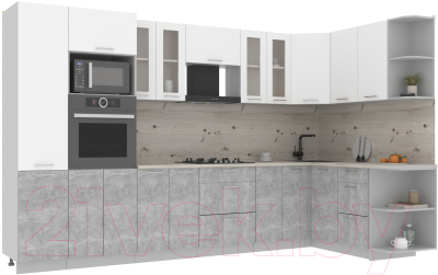 Кухонный гарнитур Интерлиния Мила 1.68x3.4 правая (белый платинум/бетон/бискайская сосна) - фото