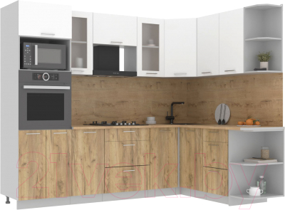 Кухонный гарнитур Интерлиния Мила 1.68x2.6 правая (белый платинум/дуб золотой/дуб бунратти) - фото