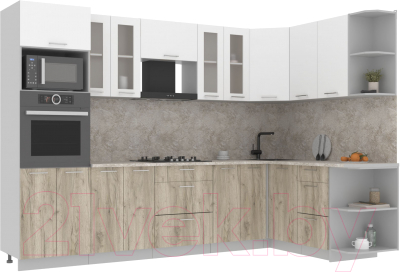 Кухонный гарнитур Интерлиния Мила 1.68x3.0 правая (белый платинум/дуб серый/малага) - фото