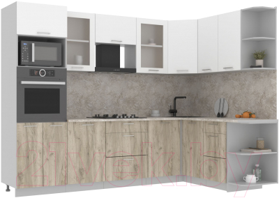 Кухонный гарнитур Интерлиния Мила 1.68x2.8 правая (белый платинум/дуб серый/малага) - фото