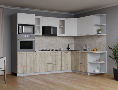 Кухонный гарнитур Интерлиния Мила 1.68x2.6 правая (белый платинум/дуб серый/малага)