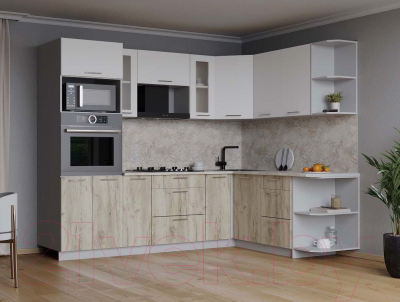 Кухонный гарнитур Интерлиния Мила 1.68x2.4 правая (белый платинум/дуб серый/малага)