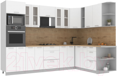 Кухонный гарнитур Интерлиния Мила 1.88x3.0 правая (белый платинум/белый платинум/дуб бунратти) - фото