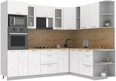 Кухонный гарнитур Интерлиния Мила 1.88x2.6 правая (белый платинум/белый платинум/дуб бунратти) - фото