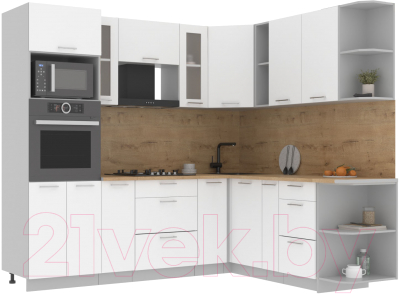Кухонный гарнитур Интерлиния Мила 1.88x2.4 правая (белый платинум/белый платинум/дуб бунратти) - фото
