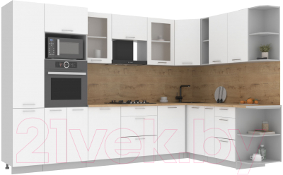 Кухонный гарнитур Интерлиния Мила 1.88x3.2 правая (белый платинум/бетон/бискайская сосна) - фото