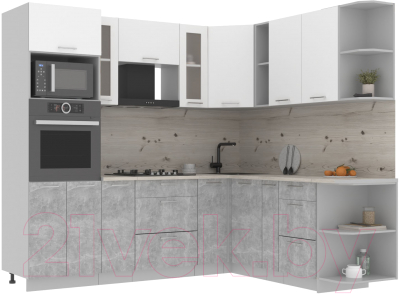 Кухонный гарнитур Интерлиния Мила 1.88x2.4 правая (белый платинум/бетон/бискайская сосна) - фото