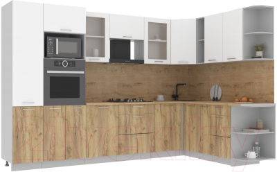 Кухонный гарнитур Интерлиния Мила 1.88x3.2 правая (белый платинум/дуб золотой/дуб бунратти) - фото