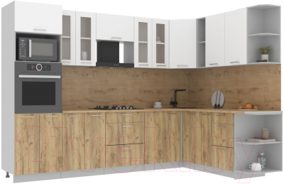 Кухонный гарнитур Интерлиния Мила 1.88x3.0 правая (белый платинум/дуб золотой/дуб бунратти) - фото