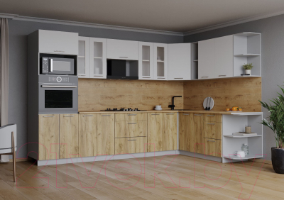 Кухонный гарнитур Интерлиния Мила 1.88x3.0 правая (белый платинум/дуб золотой/дуб бунратти)