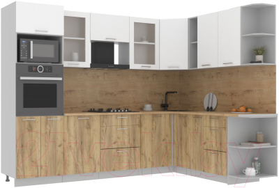 Кухонный гарнитур Интерлиния Мила 1.88x2.8 правая (белый платинум/дуб золотой/дуб бунратти) - фото