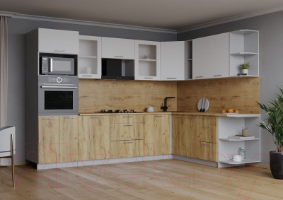 Кухонный гарнитур Интерлиния Мила 1.88x2.8 правая (белый платинум/дуб золотой/дуб бунратти)