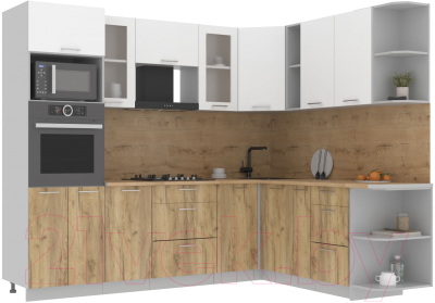 Кухонный гарнитур Интерлиния Мила 1.88x2.6 правая (белый платинум/дуб золотой/дуб бунратти) - фото