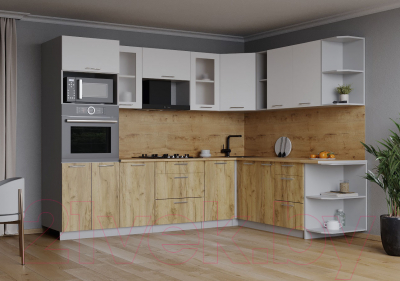 Кухонный гарнитур Интерлиния Мила 1.88x2.6 правая (белый платинум/дуб золотой/дуб бунратти)