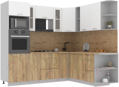 Кухонный гарнитур Интерлиния Мила 1.88x2.4 правая (белый платинум/дуб золотой/дуб бунратти) - фото
