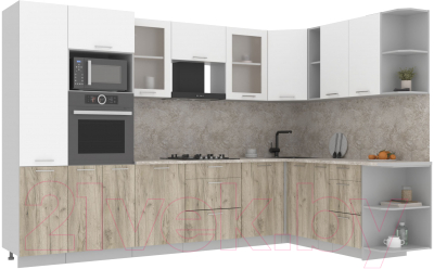 Кухонный гарнитур Интерлиния Мила 1.88x3.2 правая (белый платинум/дуб серый/малага) - фото