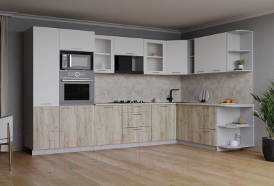 Кухонный гарнитур Интерлиния Мила 1.88x3.2 правая (белый платинум/дуб серый/малага)