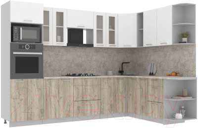 Кухонный гарнитур Интерлиния Мила 1.88x3.0 правая (белый платинум/дуб серый/малага) - фото