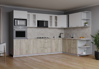 Кухонный гарнитур Интерлиния Мила 1.88x3.0 правая (белый платинум/дуб серый/малага)